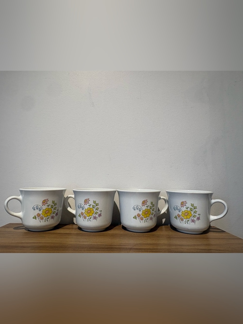 Corelle White Mugs with Yellow & Pink Floral Motif - Set of 4